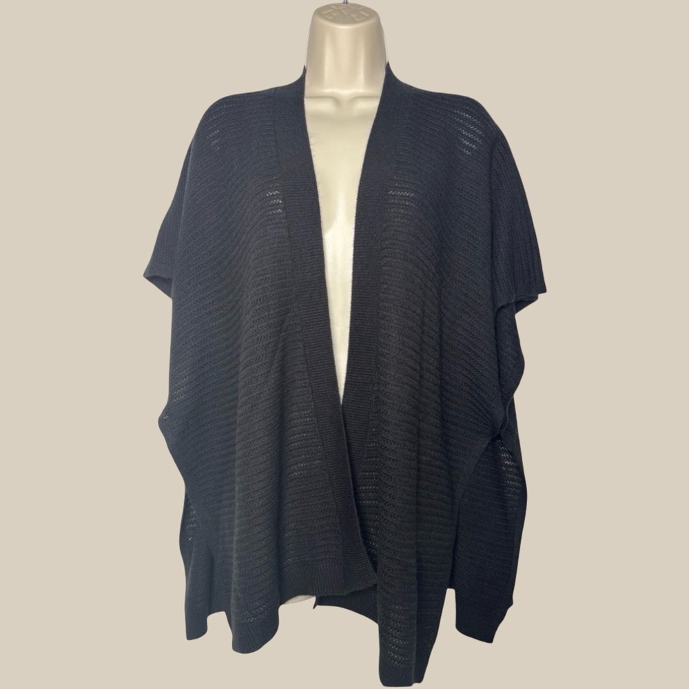 LOFT Black Open-Front Vented Side Cardigan Oversized Cozy Western Boho Size XS